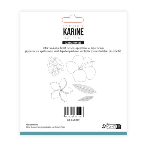Pochoir Broderie - CARTE POSTALE - Exotic Flowers -  Les Ateliers de Karine