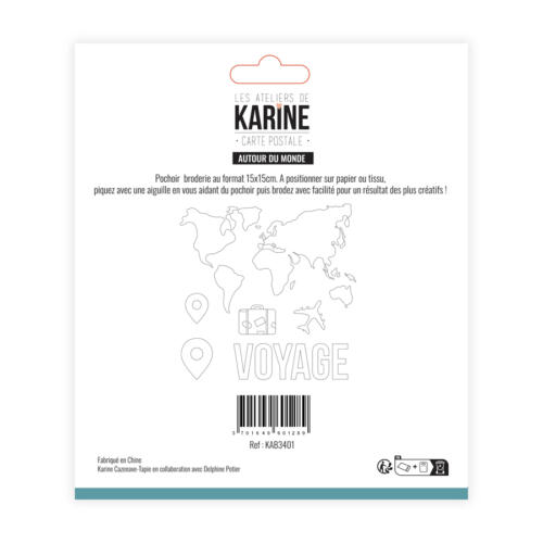 Pochoir Broderie - CARTE POSTALE - Autours du Monde -  Les Ateliers de Karine
