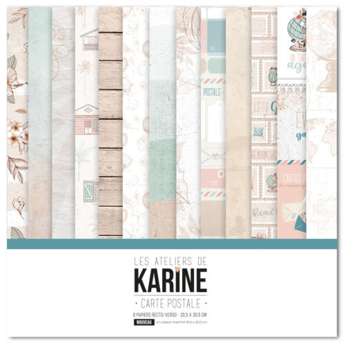 Les Ateliers de Karine - CARTE POSTALE -  LE KIT ( 6 papiers + 1 calque Exclu du Kit )