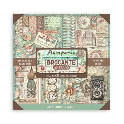 STAMPERIA - Collection BROCANTE ANTIQUES - Maxi Pad Assortiment 22 Papiers Recto