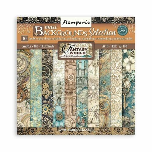 STAMPERIA - Collection FANTASY WORLD - Maxi Backgrounds 10 Papiers Recto/Verso