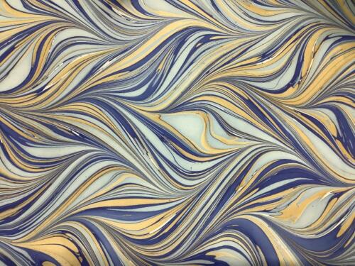 Papier Fantaisie 100% Coton - Papier Marbré Cartonnage WAVE BLUE GOLD 